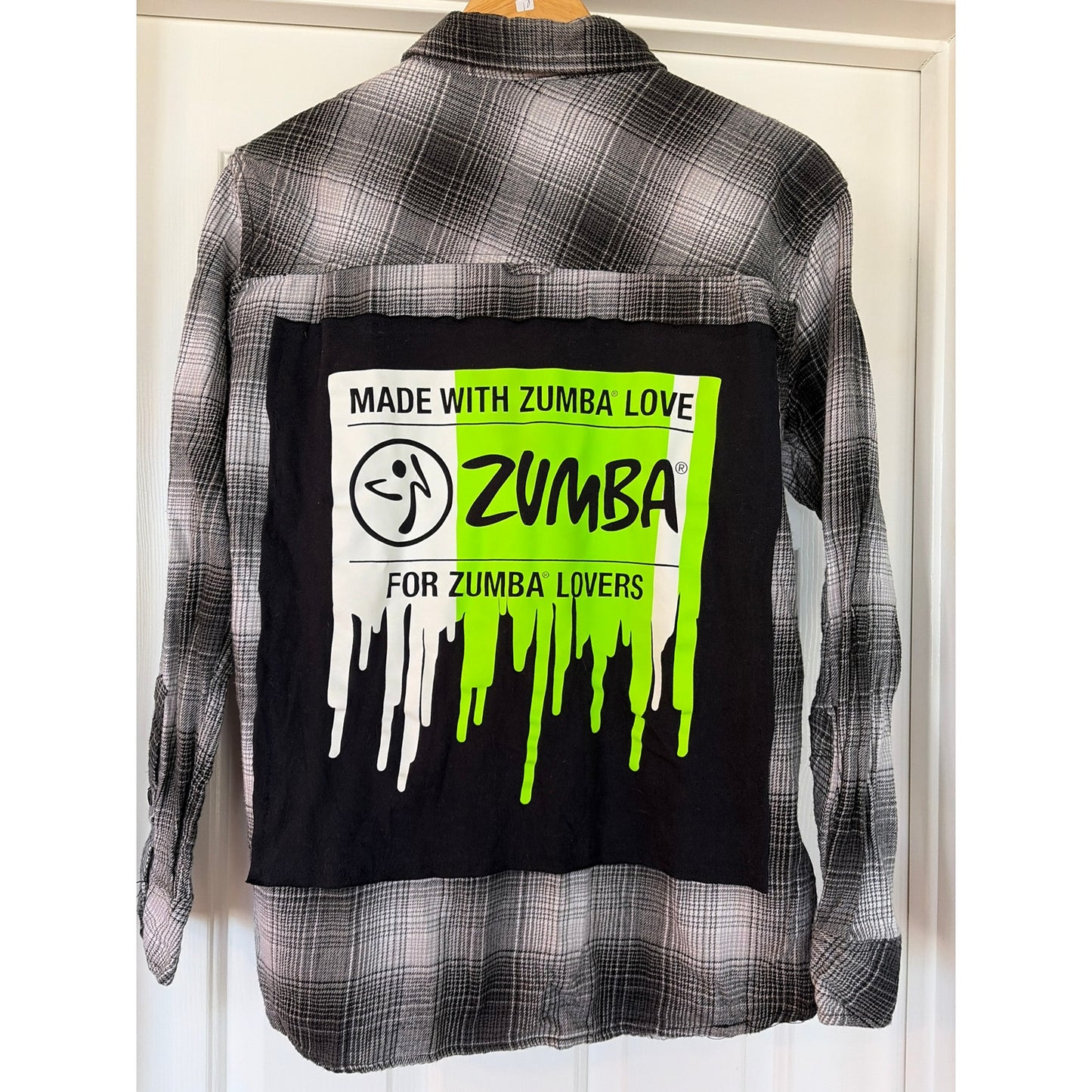 Upycled Zumba Flannel Shirt Unisex Size Medium M Handmade