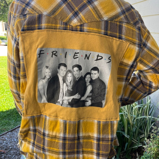 Friends TV Show Flannel Shirt upcycled one of a kind unisex Size Medium