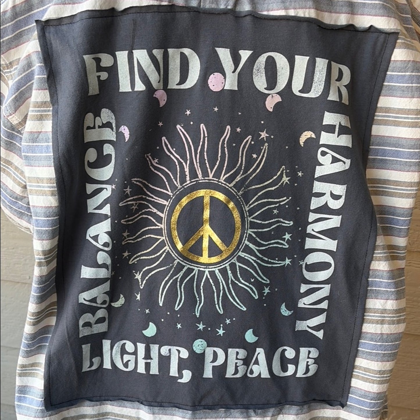 Harmony Light Peace Upcycled Flannel Shirt Unisex Size XL Handmade
