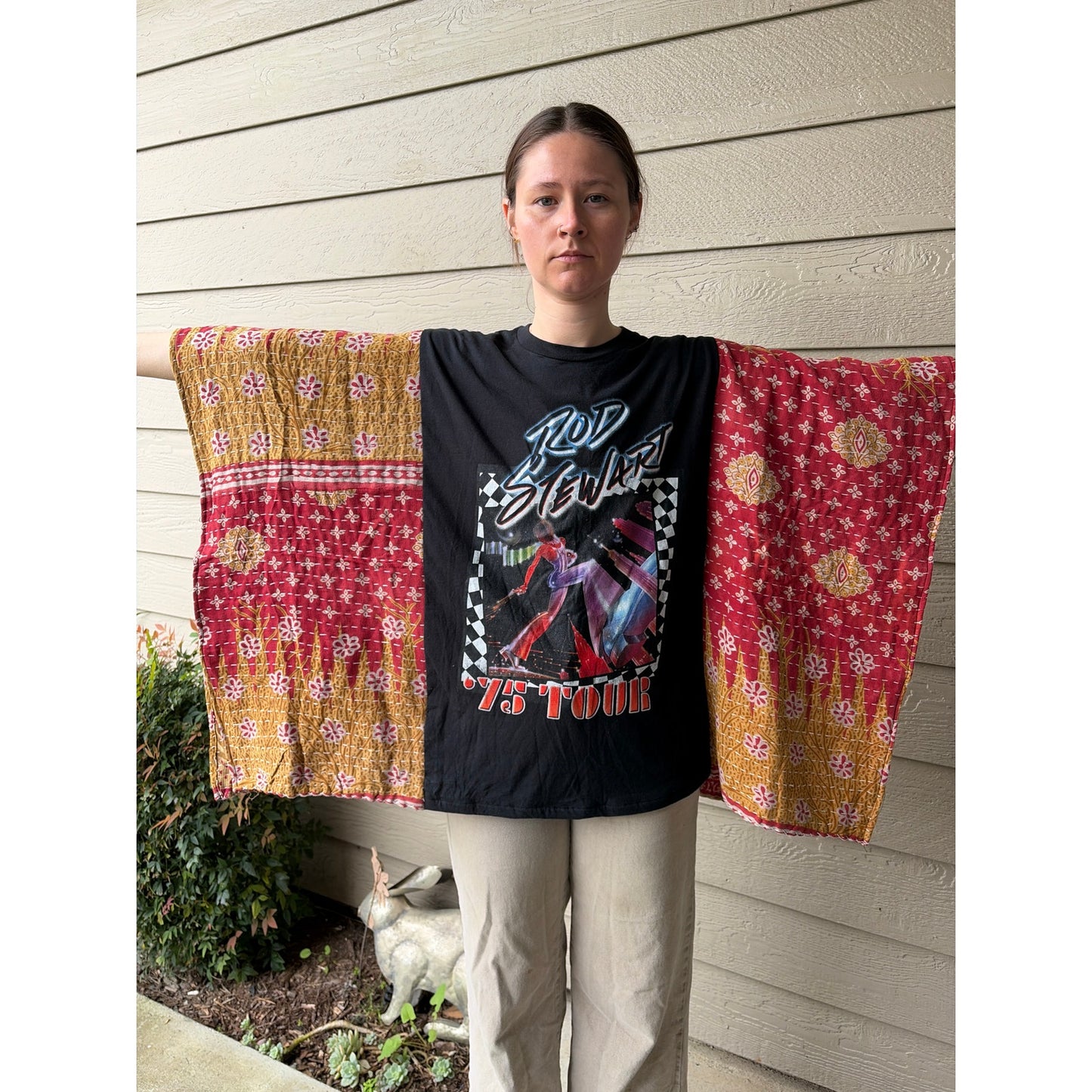 Rod Stewart Upcycled Kantha Tunic Top Shirt OS Handmade Boho