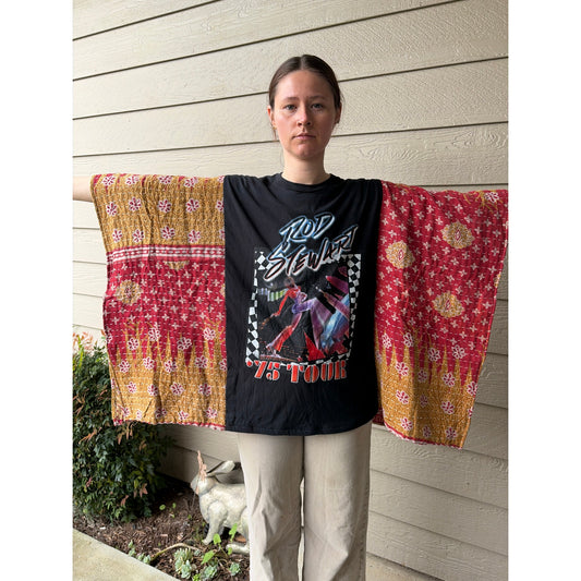 Rod Stewart Upcycled Kantha Tunic Top Shirt OS Handmade Boho