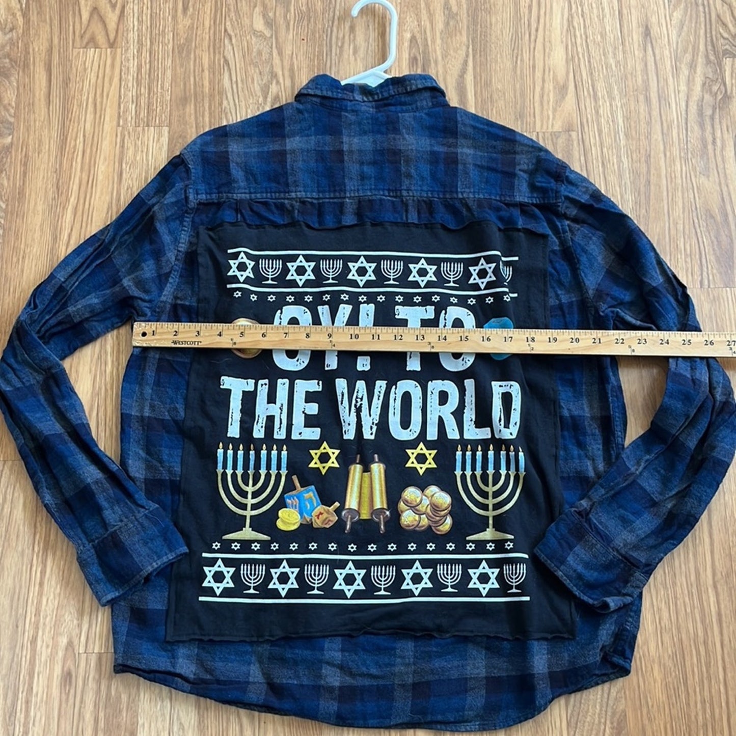 Holiday Chanukah Flannel Upcycled one of a kind men’s / unisex size XL