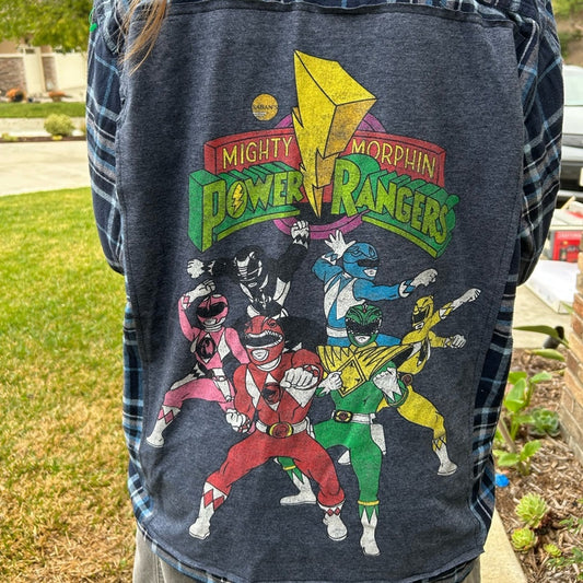 Mighty Morthin Power Rangers Upcycled Flannel Shirt Unisex Size XL X-large