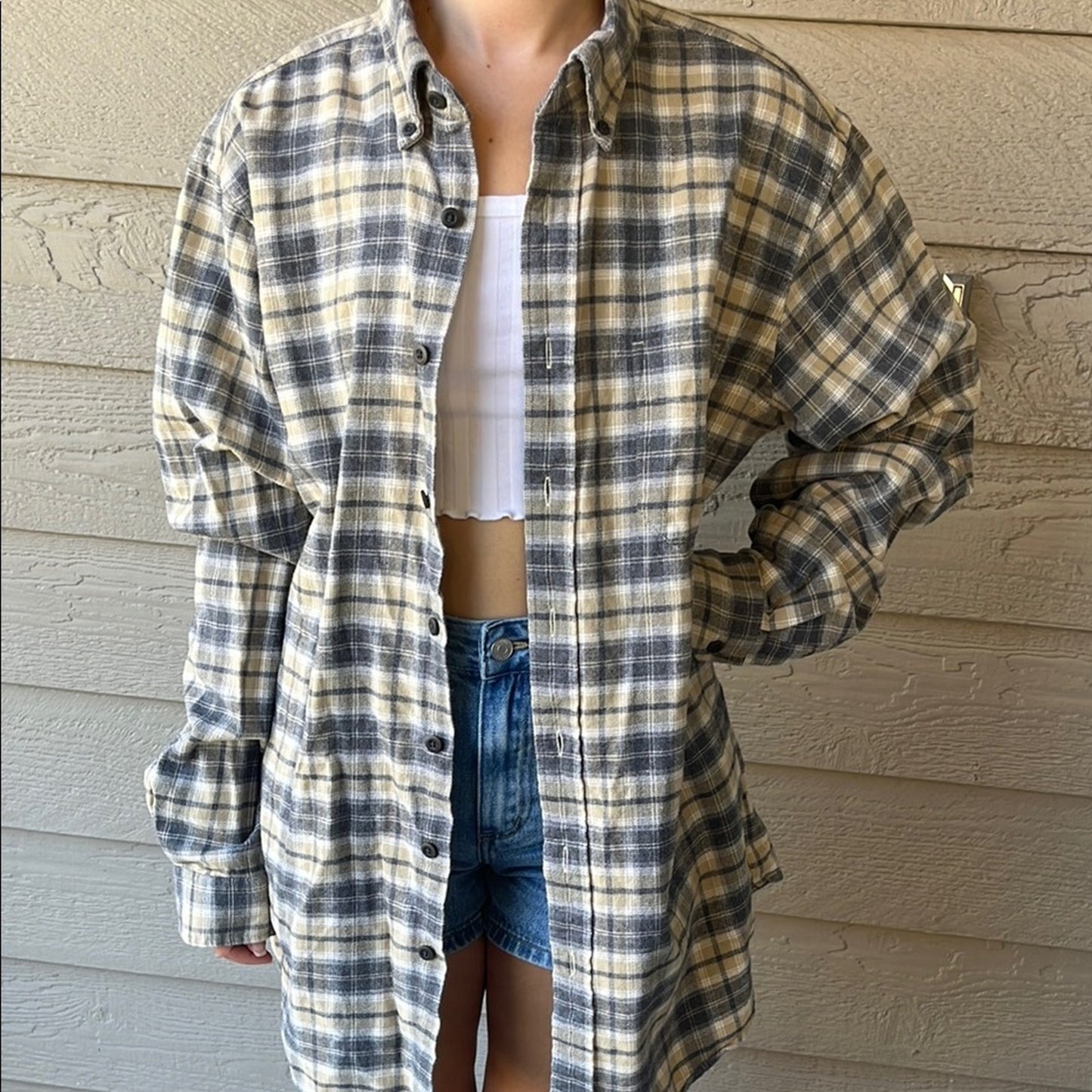 Chain Smoker Upcycled Flannel Shirt Size Large L Handmade
