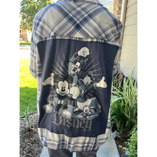 Mickey Mouse Flannel shirt upcycled one of a kind unisex XL