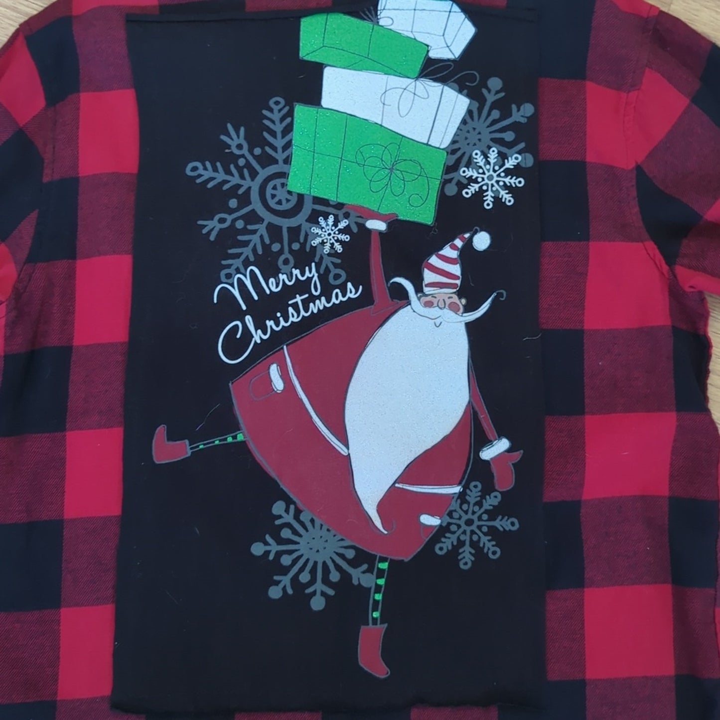 Christmas Santa Flannel Shirt upcycled unisex Size Large