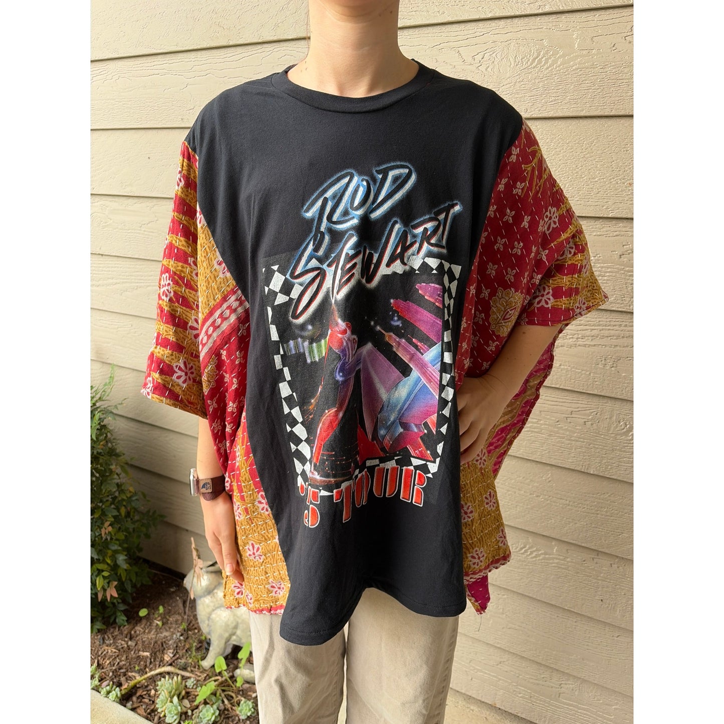Rod Stewart Upcycled Kantha Tunic Top Shirt OS Handmade Boho