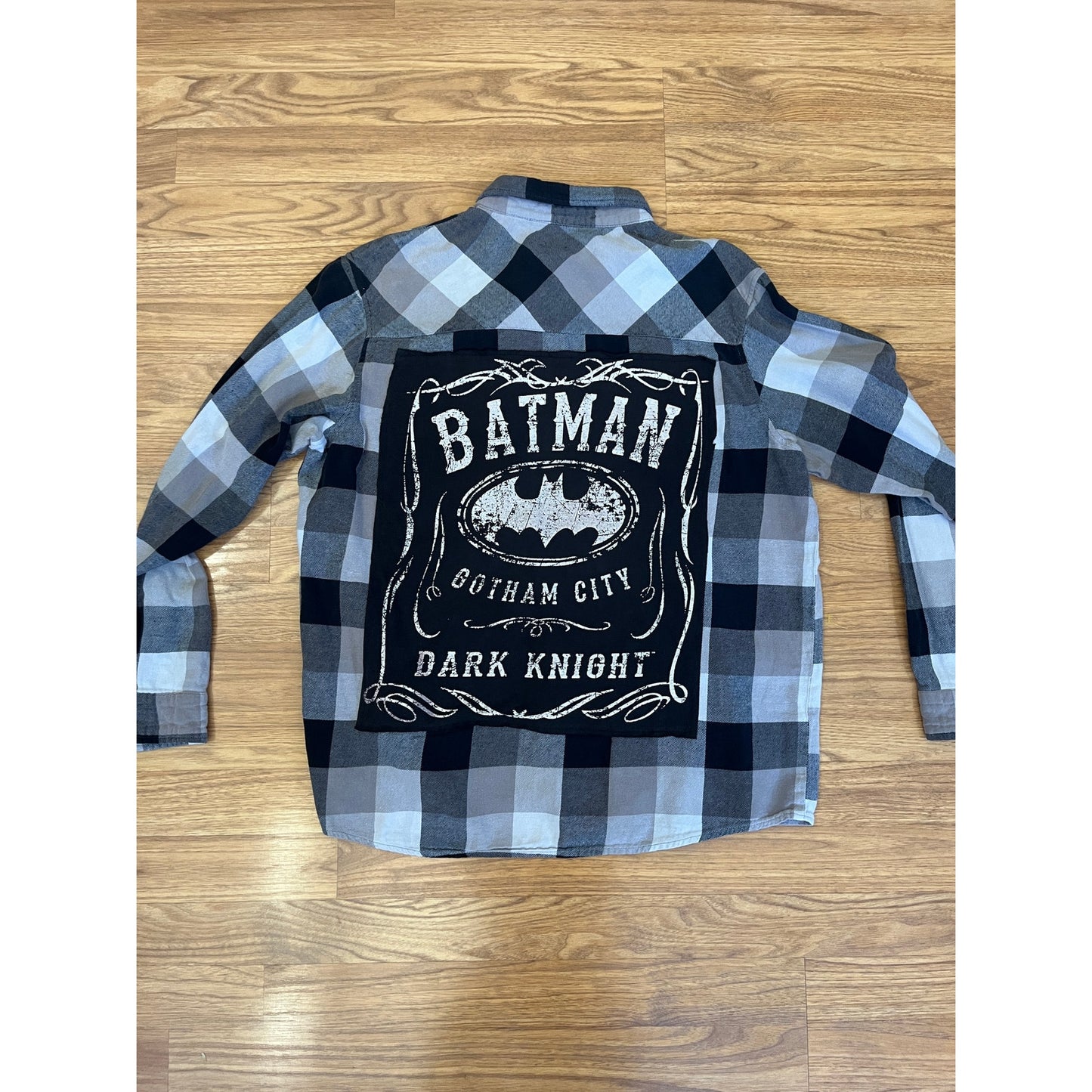 Batman Flannel Shirt upcycled one of a kind unisex Large