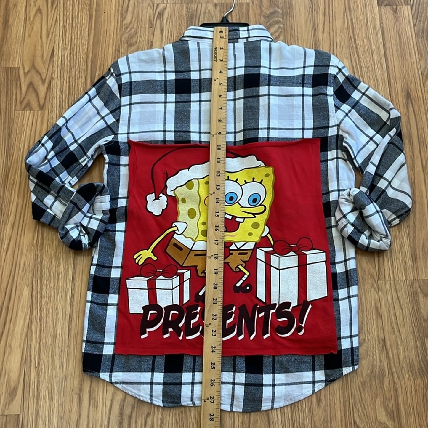 Spongebob Christmas Flannel Shirt upcycled unisex size XL  14 - 16