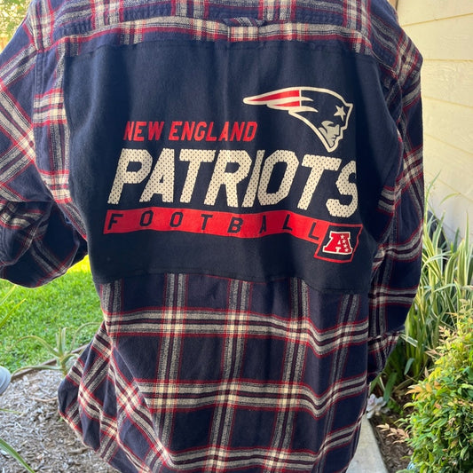 New England Patriots Flannel Shirt upcycled one of a kind size LT