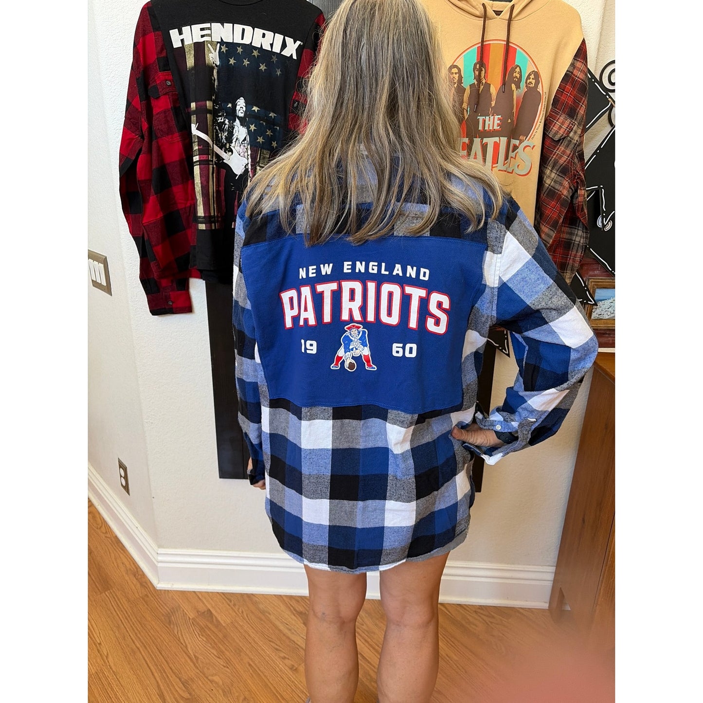 NFL New England Patriots Upcycled Flannel Shirt Unisex XL X-large