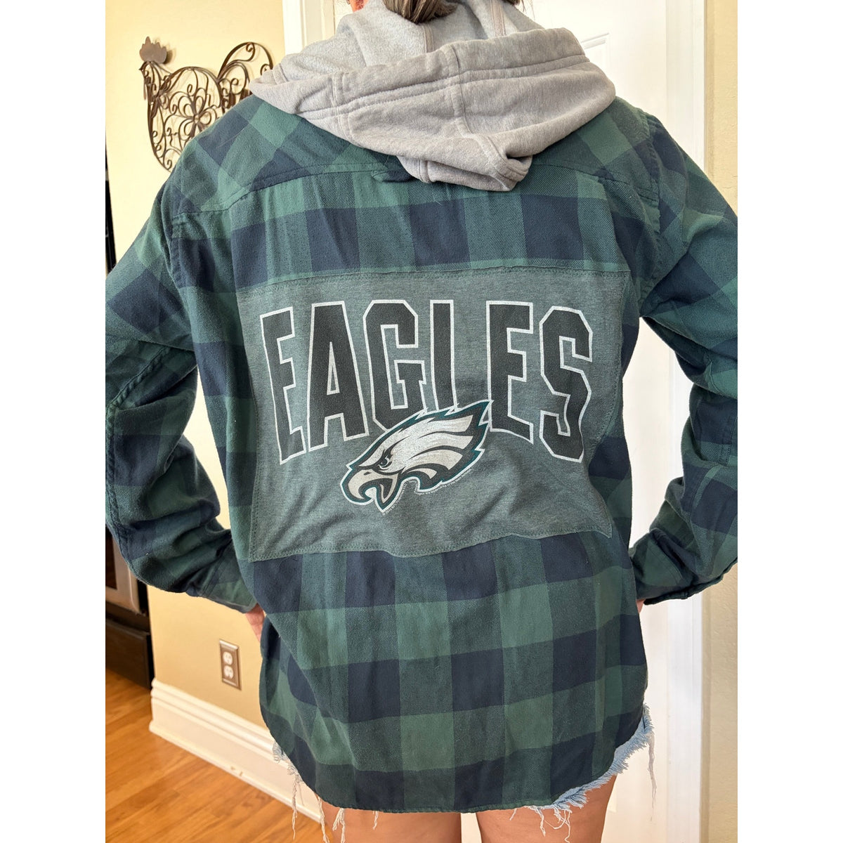 Eagles NFL Upcycled Flannel Shirt Unisex Size Large L