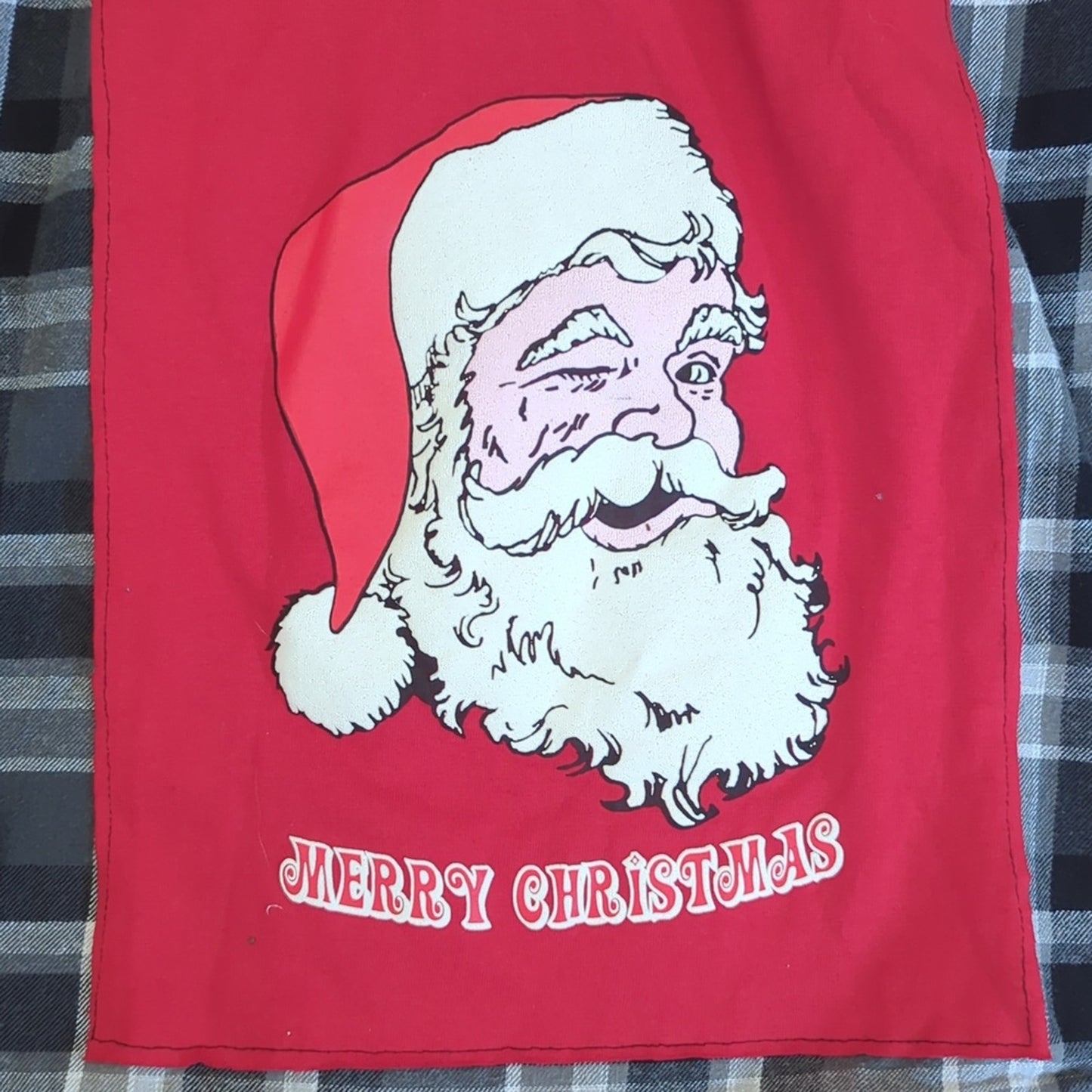 Merry Christmas Santa Flannel Shirt upcycled unisex XL