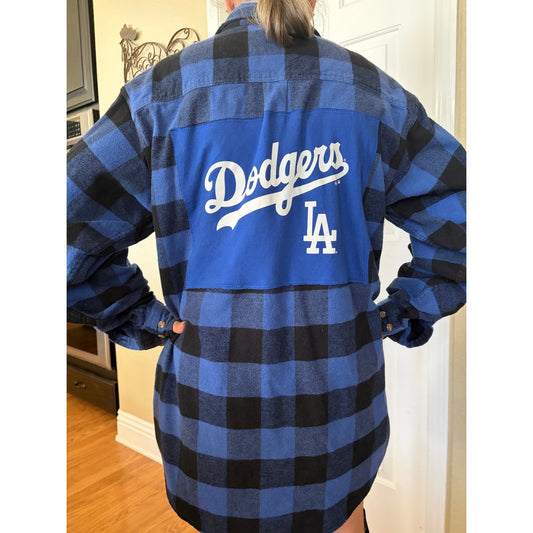 LA Dodgers Upcycled Flannel Shirt Unisex Size XXL