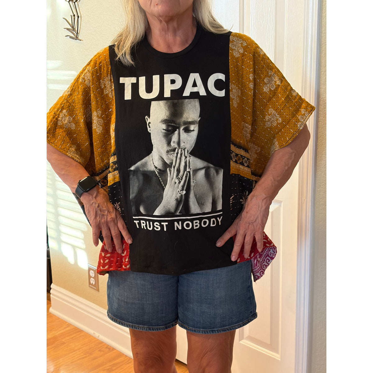 Tupac Shakur Upcycled Kantha Tunic Top Shirt OS Boho Handmade