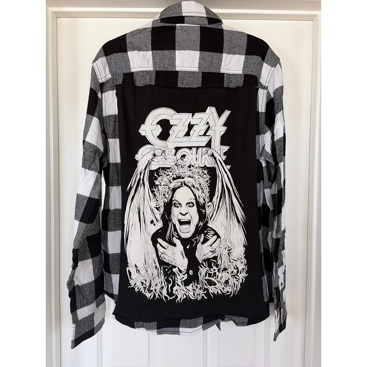 Ozzy Osborn Upcycled Flannel Shirt Unisex Size Large L