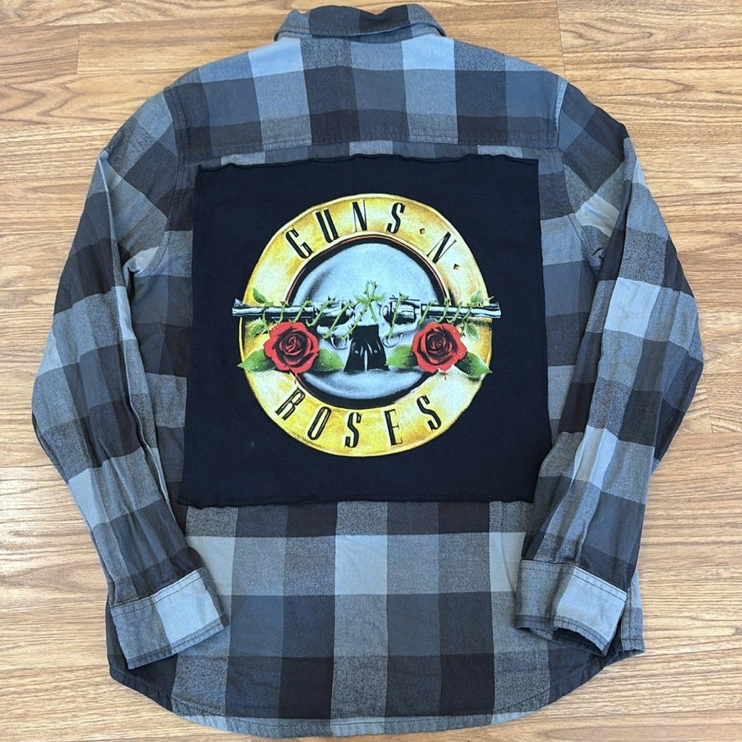 Guns N Roses upcycled Flannel Shirt unisex size Small