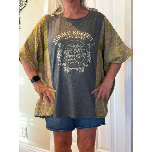 Jimmy Buffett Upcycled Kantha Tunic Top Shirt OS Handmade