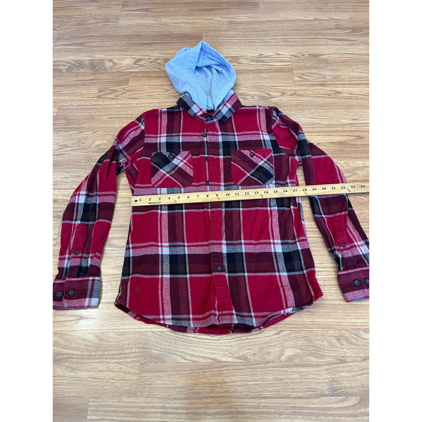 Boys in the Hood Flannel Shirt with hood upcycled one of a kind unisex small