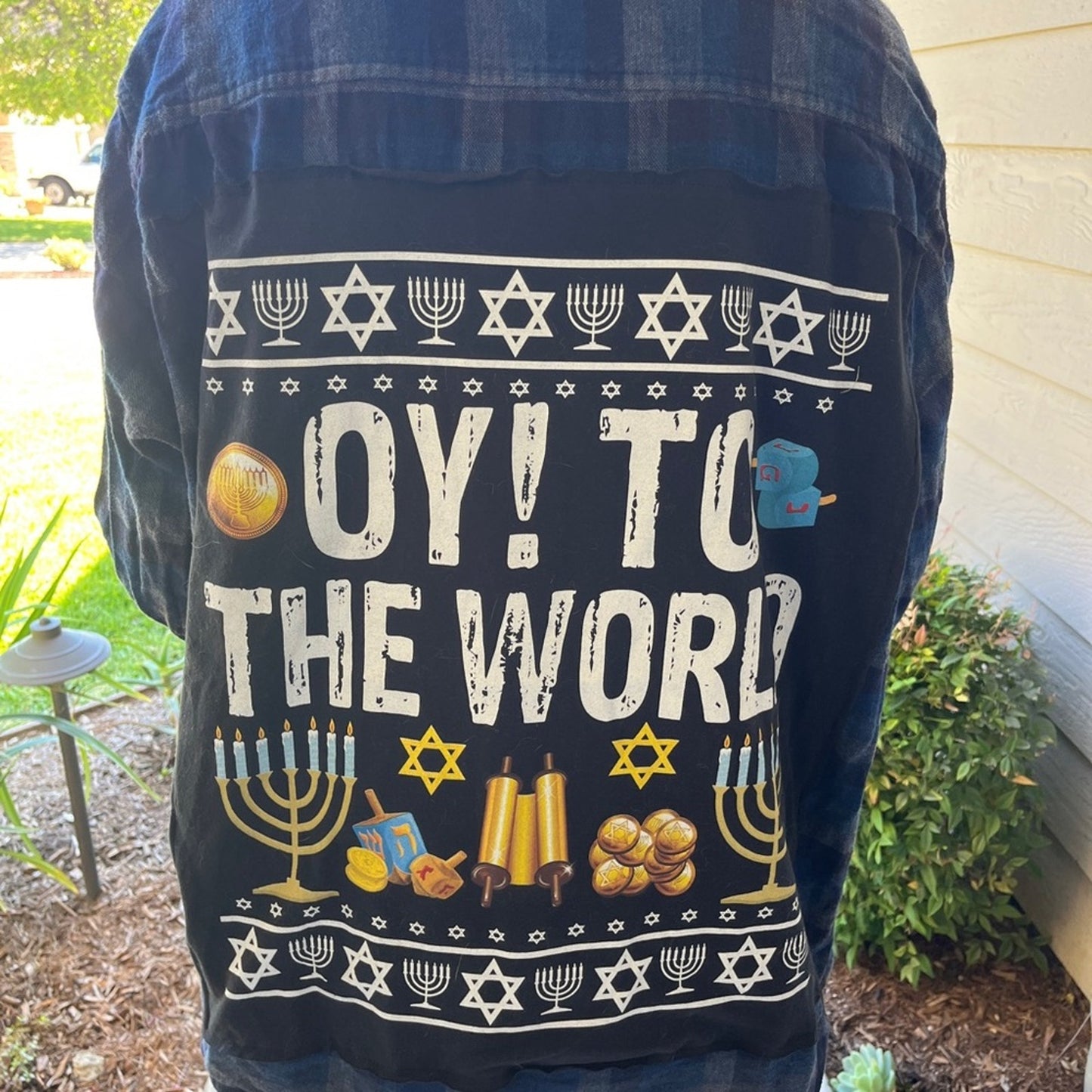 Holiday Chanukah Flannel Upcycled one of a kind men’s / unisex size XL