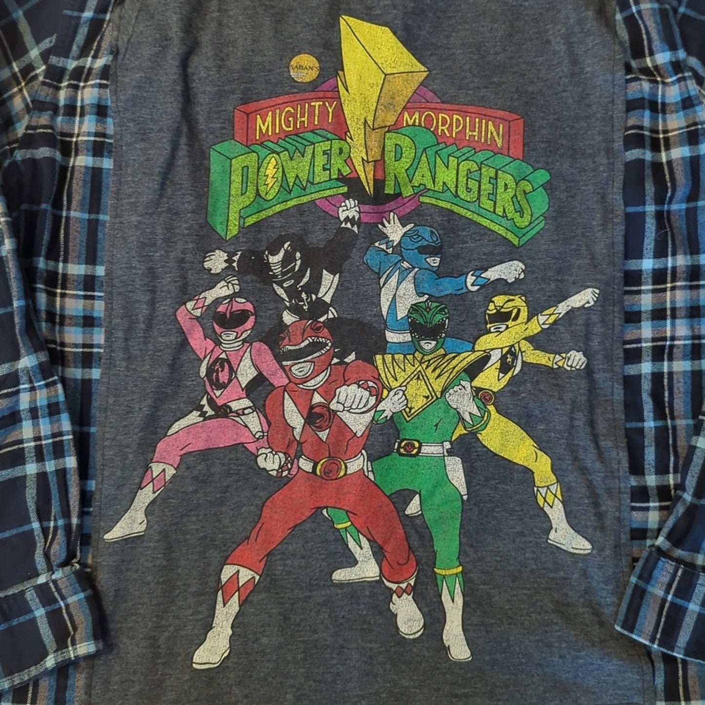 Mighty Morthin Power Rangers Upcycled Flannel Shirt Unisex Size XL X-large