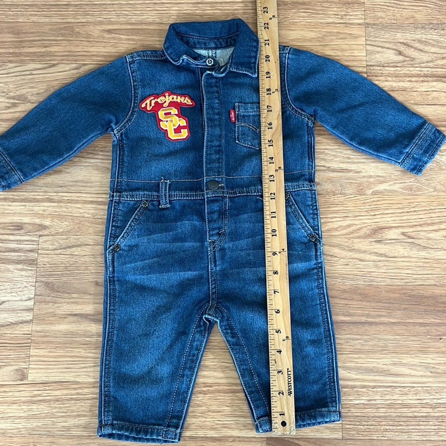 Levi's USC Trojans Denim Overall Upcycled one of a kind One Piece Size 6-9 M