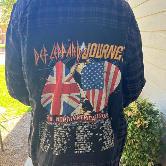 Def Leppard Journey Flannel shirt upcycled one of a kind men's / unisex Large