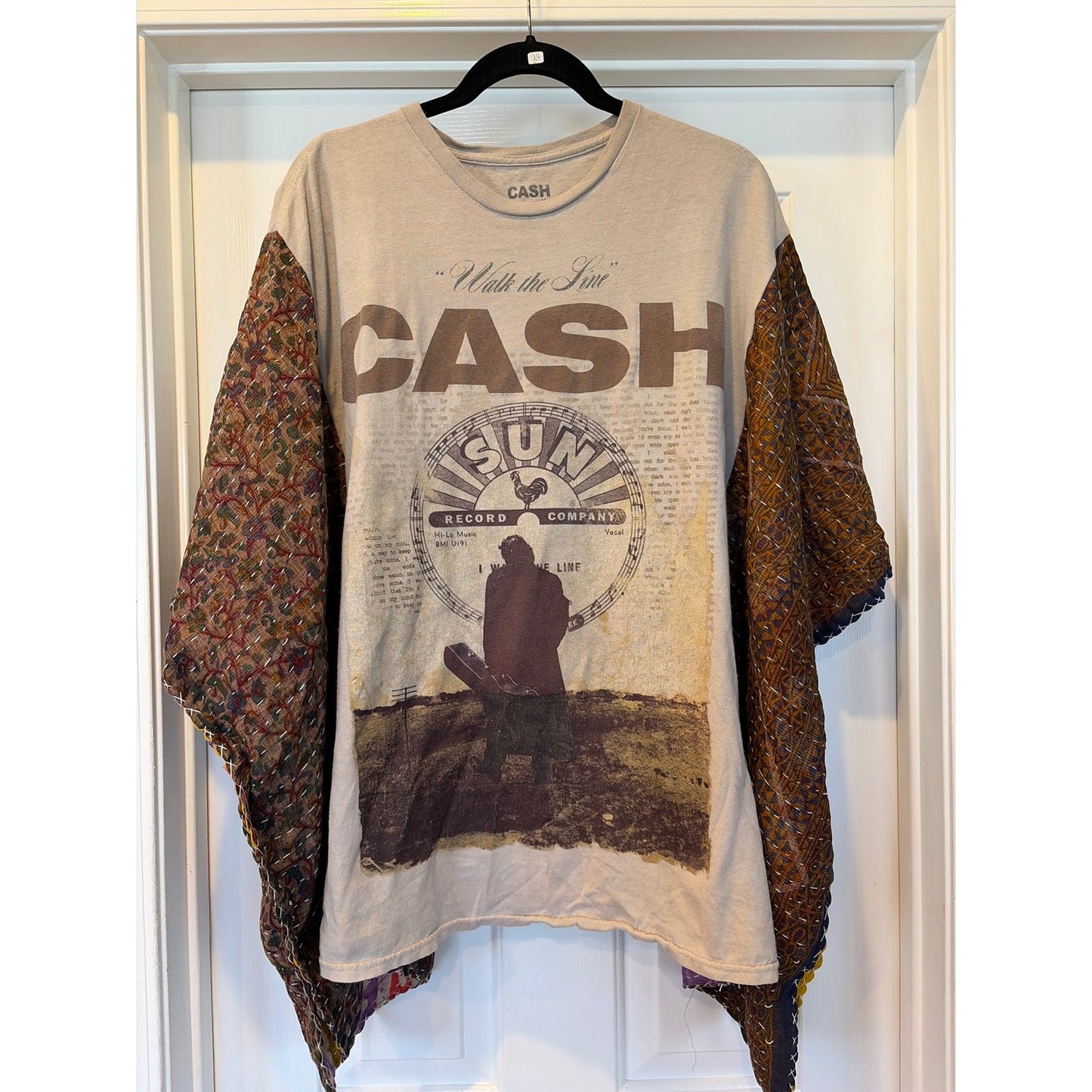 Johnny Cash Upcycled Kantha Tunic Top Shirt OS Handmade Boho