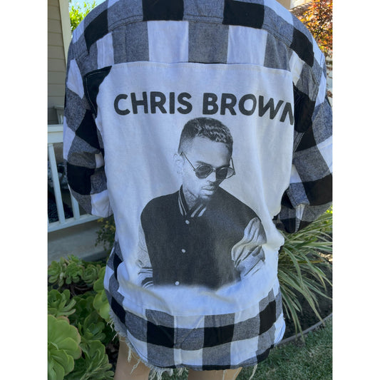 Chris Brown Flannel Shirt upcycled one of a kind unisex large L