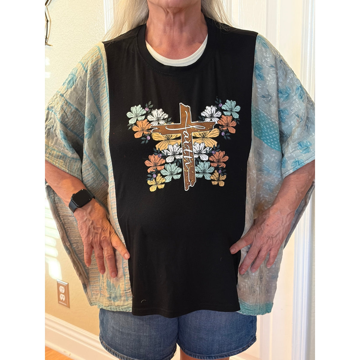 Faith Upcycled Kantha Tunic Top Shirt OS Handmade Boho