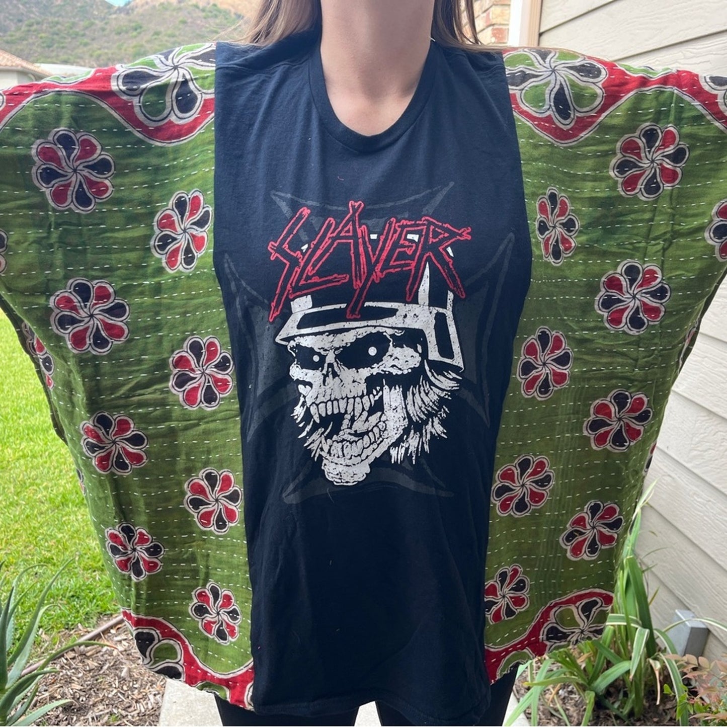 Slayer Upcycled Kantha Tunic Top Shirt OS Handmade Bohemian Hippie
