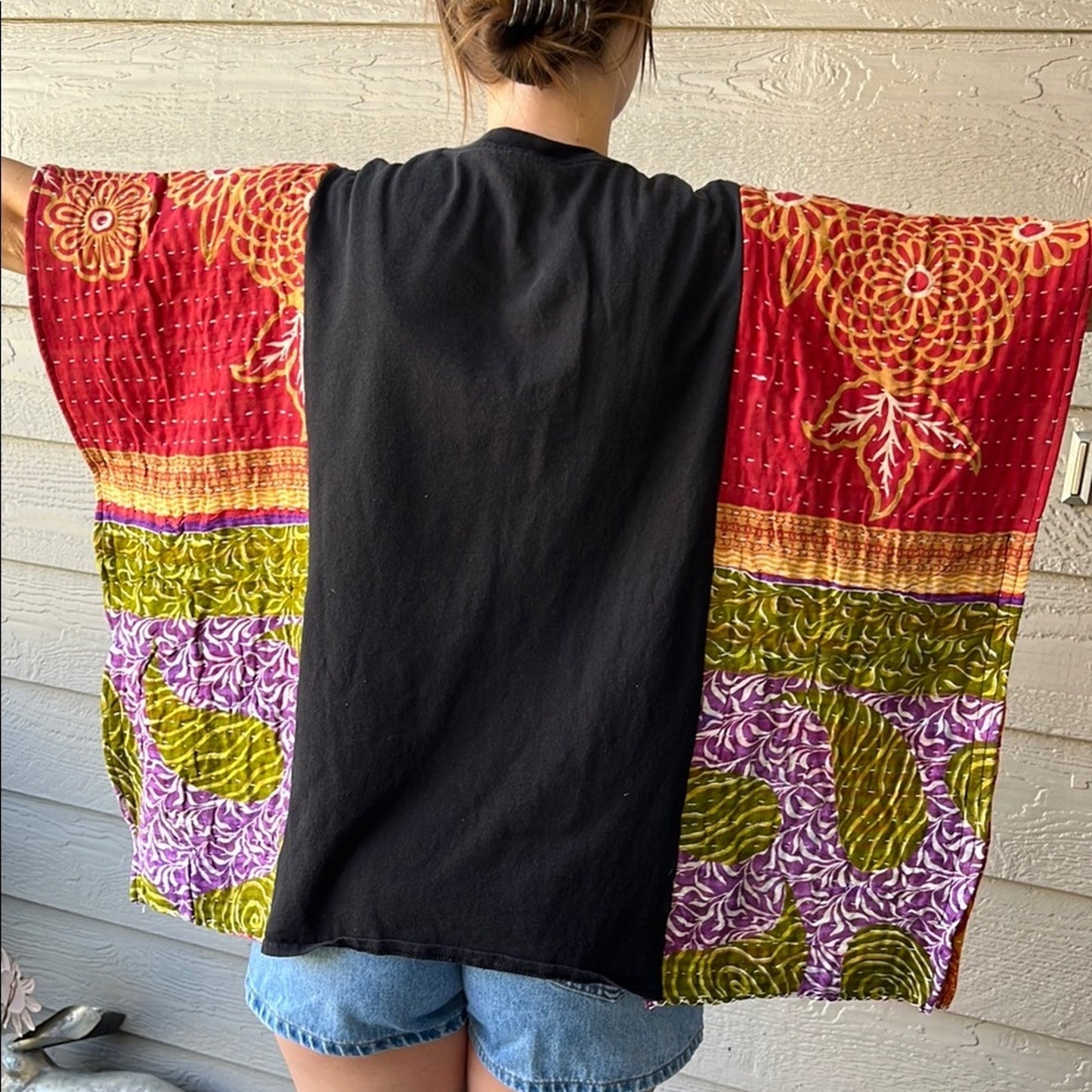 Jelly Roll Upcycled Kantha Tunic Top Shirt OS Bohemian Hippie