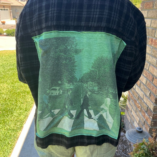 The Beatles Abby Road Upcycled Flannel Shirt Handmade Unisex Size XL Cropped
