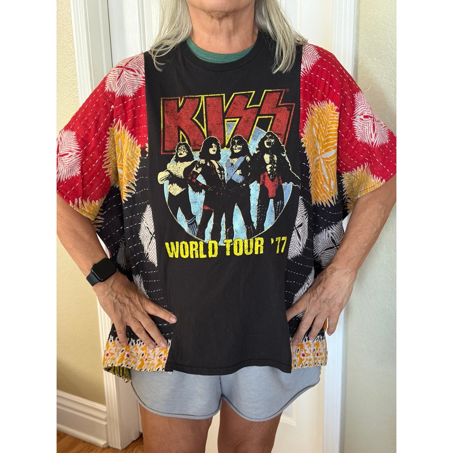 Kiss upcycled Kantha Tunic Top Shirt OS Handmade Boho