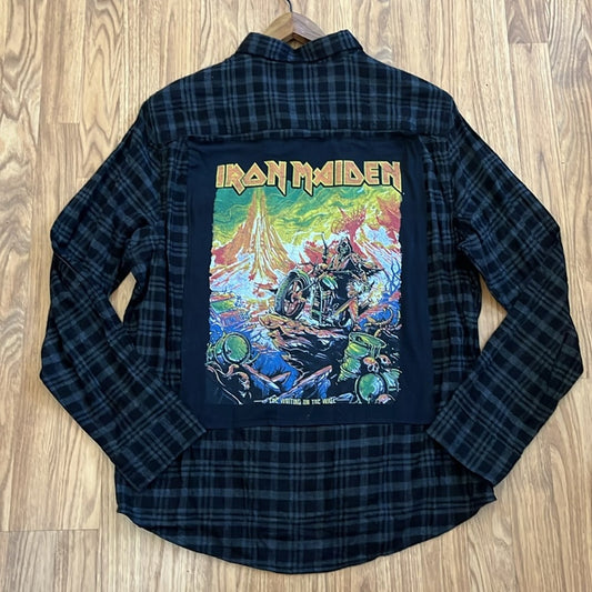 Ironmaiden Flannel Shirt upcycled unisex size XL