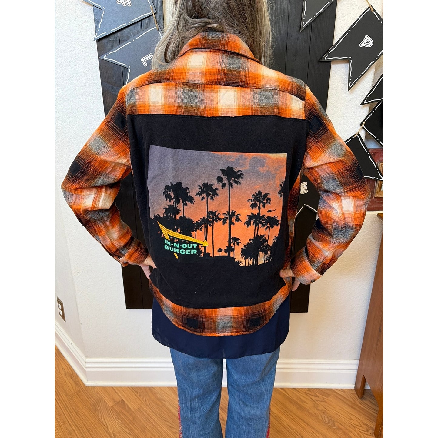 In n Out Burger Upcycled Flannel Shirt Unisex Size Medium M