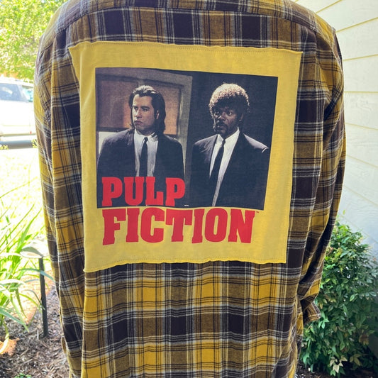 Pulp Fiction Flannel Shirt upcycled one of a kind unisex XL X-large