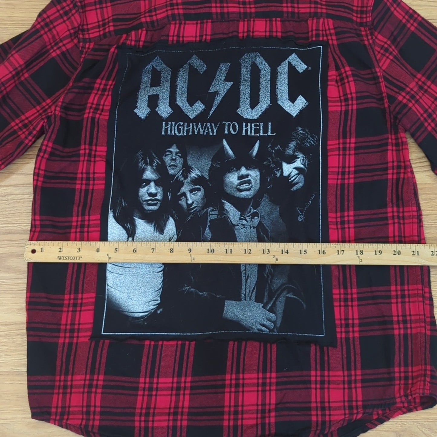 ACDC Flannel Shirt upcycled one of a kind unisex medium M