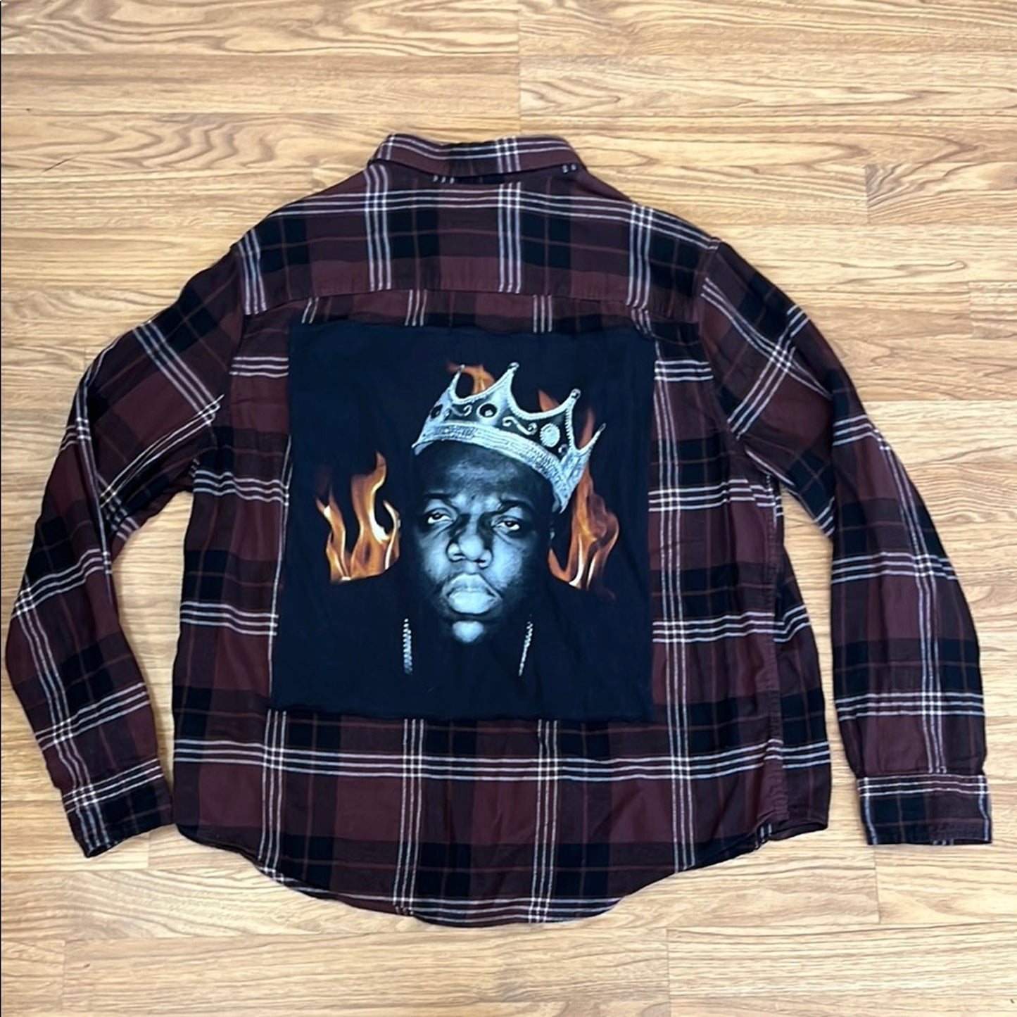 Notorious BIG B.I.G. Upcycled Flannel Shirt Unisex Size XXl  2XL