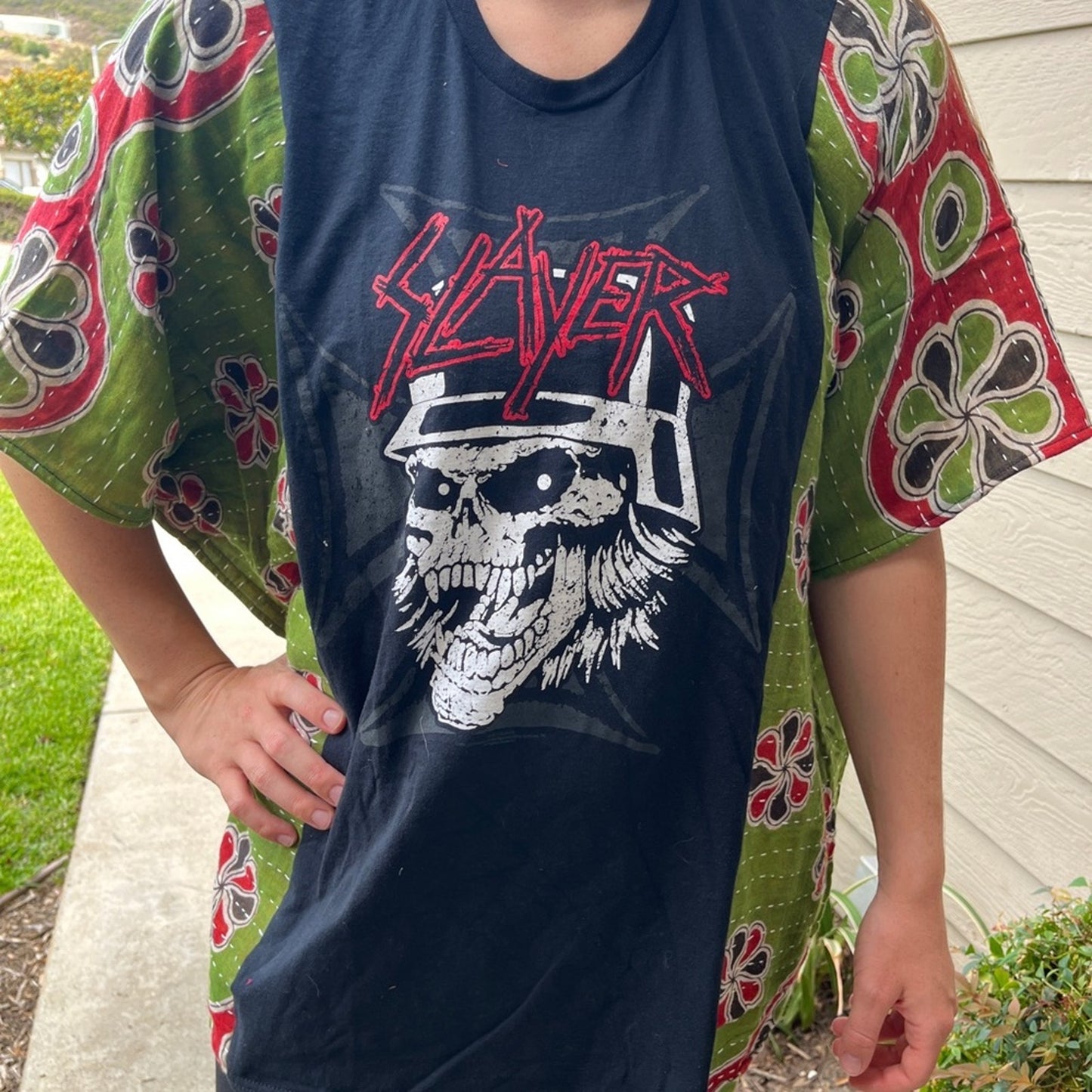 Slayer Upcycled Kantha Tunic Top Shirt OS Handmade Bohemian Hippie