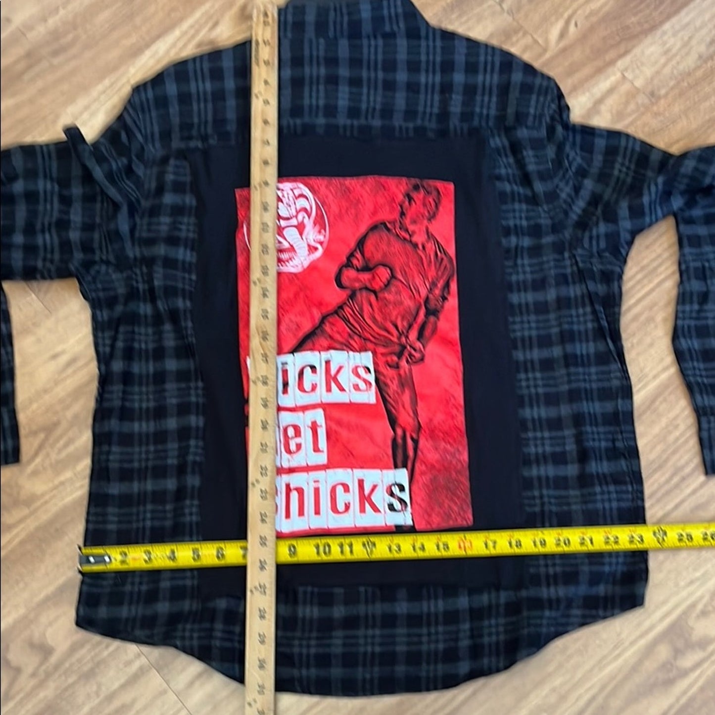Cobra Kai Kick get Chicks Upcycled Flannel Shirt unisex Size XL Handmade