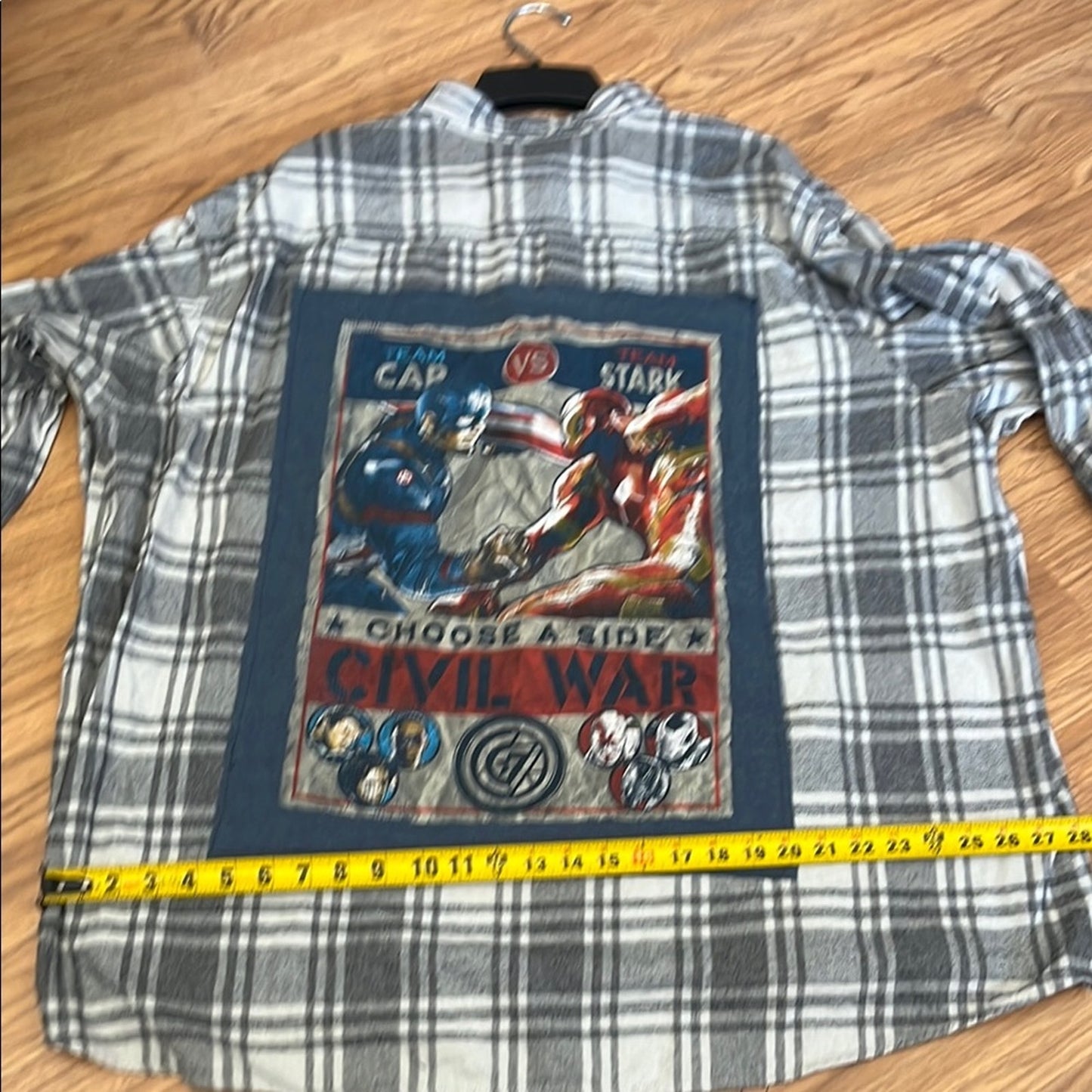 Marvel Captain America Civil War Upcycled Flannel Shirt Handmade Unisex Size 4XL