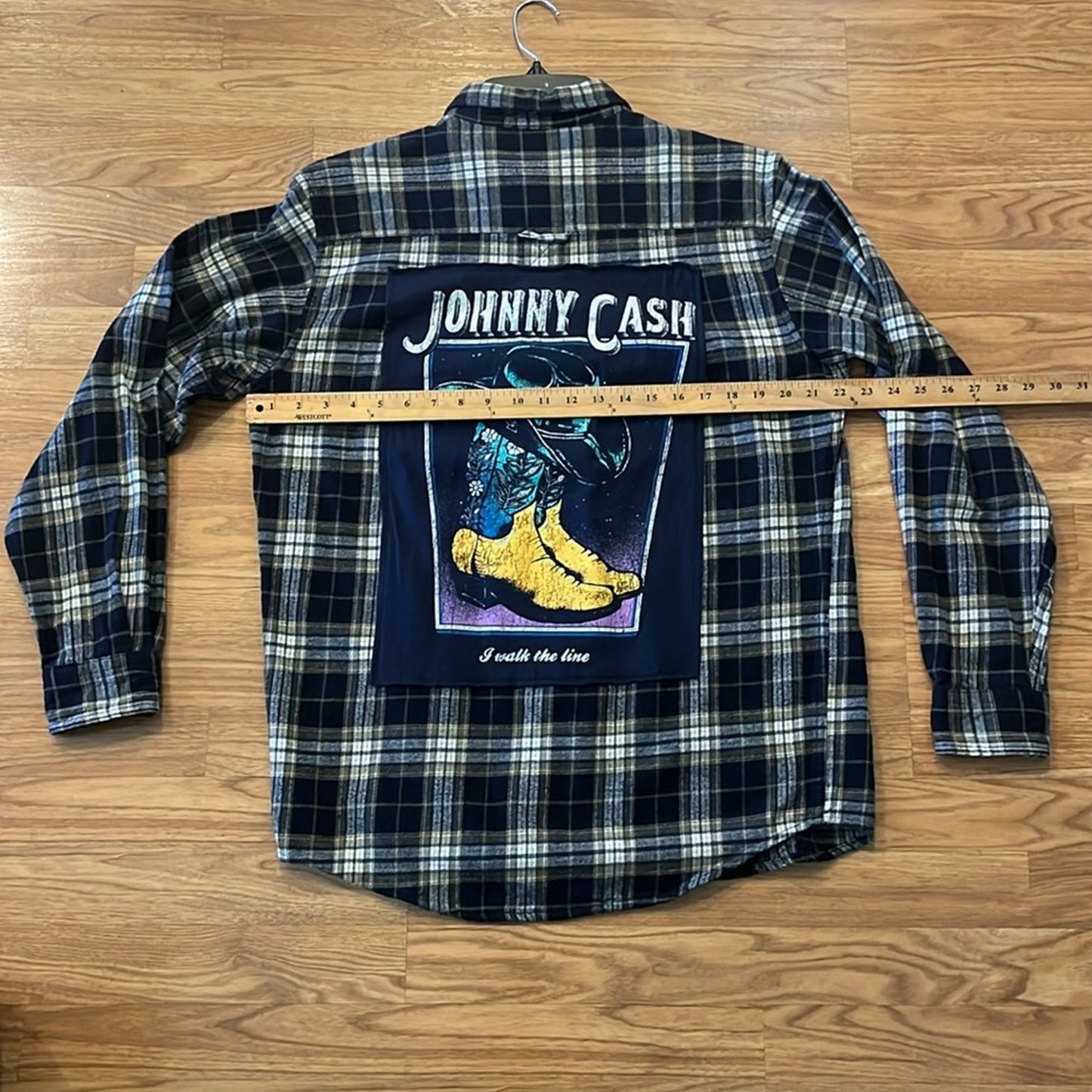 Johnny Cash Upcycled Flannel Shirt Handmade Unisex Size Medium M