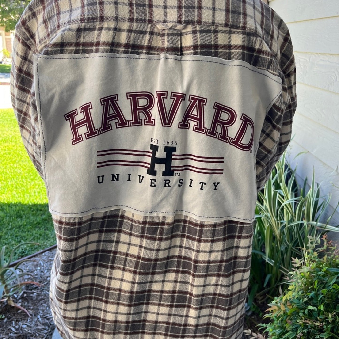 Harvard University Flannel Shirt upcycled one of a kind size XL