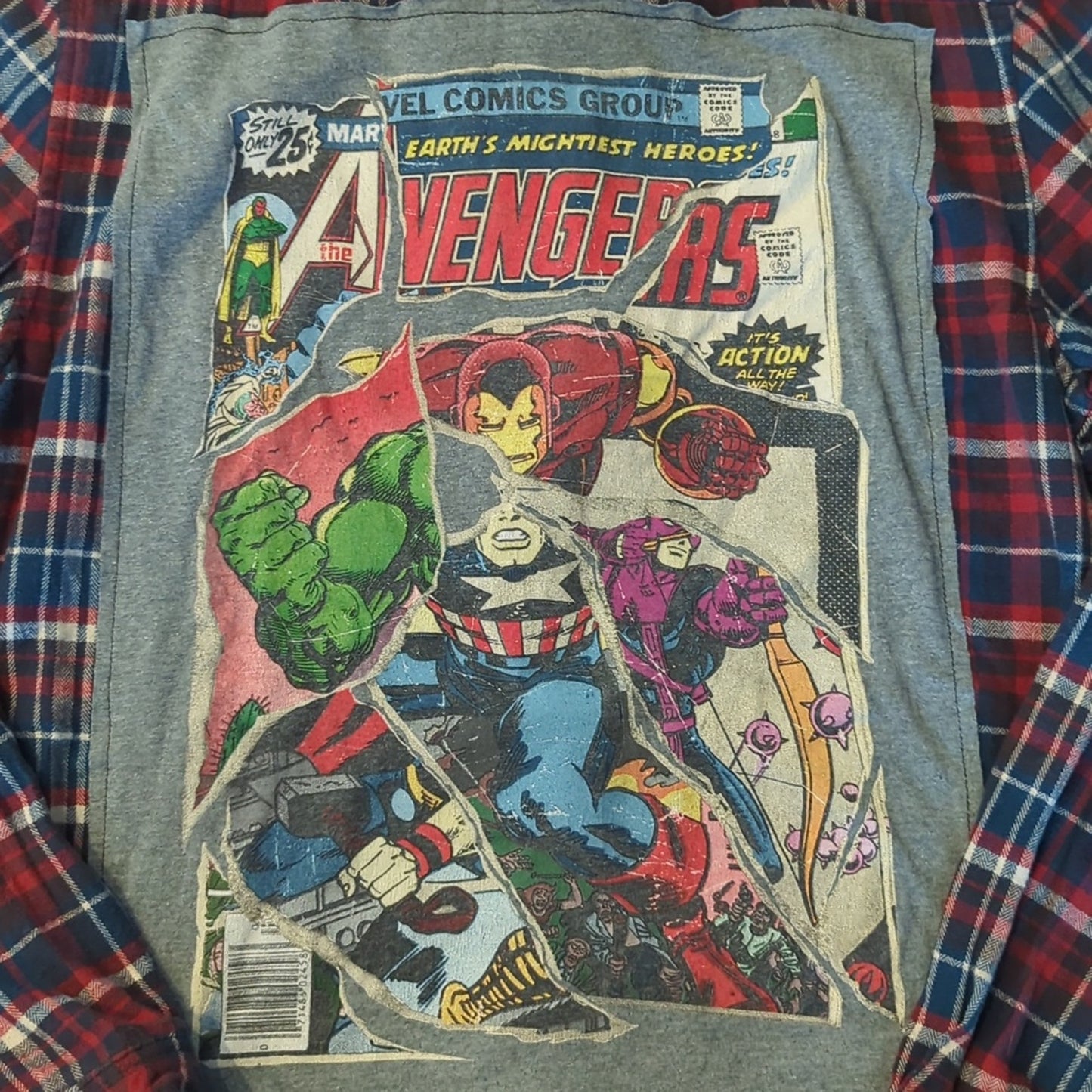Avengers Upcycled Flannel Shirt Unisex Size Medium M