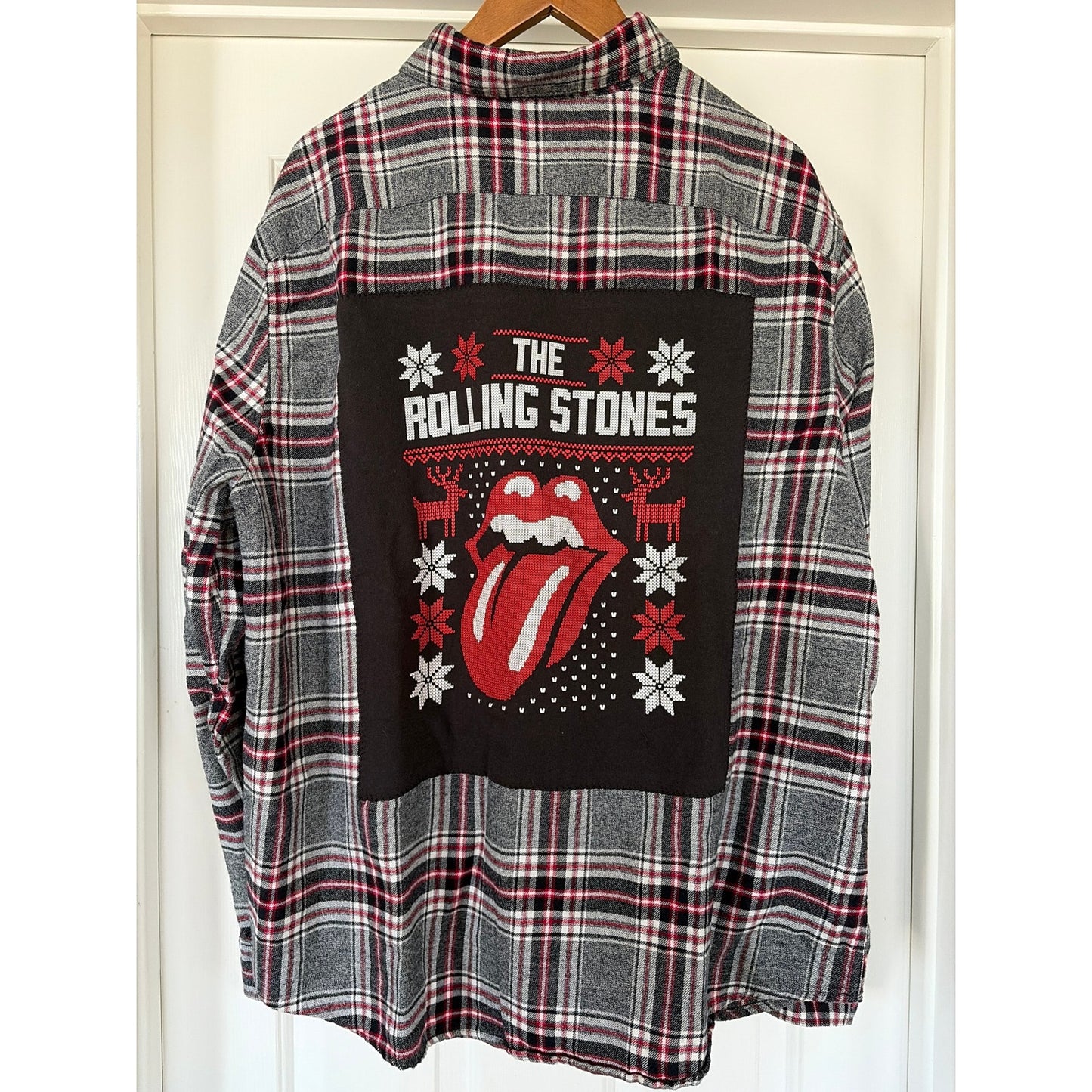Rolling Stones Christmas Upcycled Flannel Shirt Unisex Size XXL