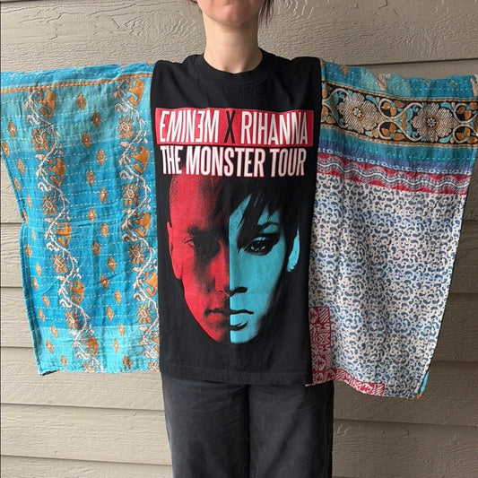 Eminem x Rihanna Upcycled Kantha Tunic Top Shirt OS Handmade Bohemian Hippie