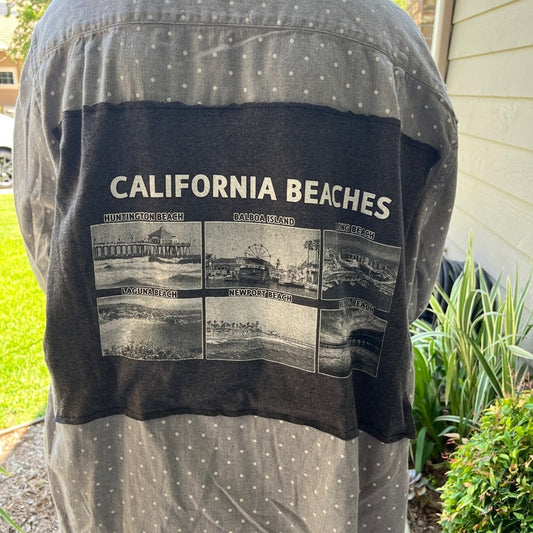 California Beaches Flannel Shirt upcycled unisex size  XL