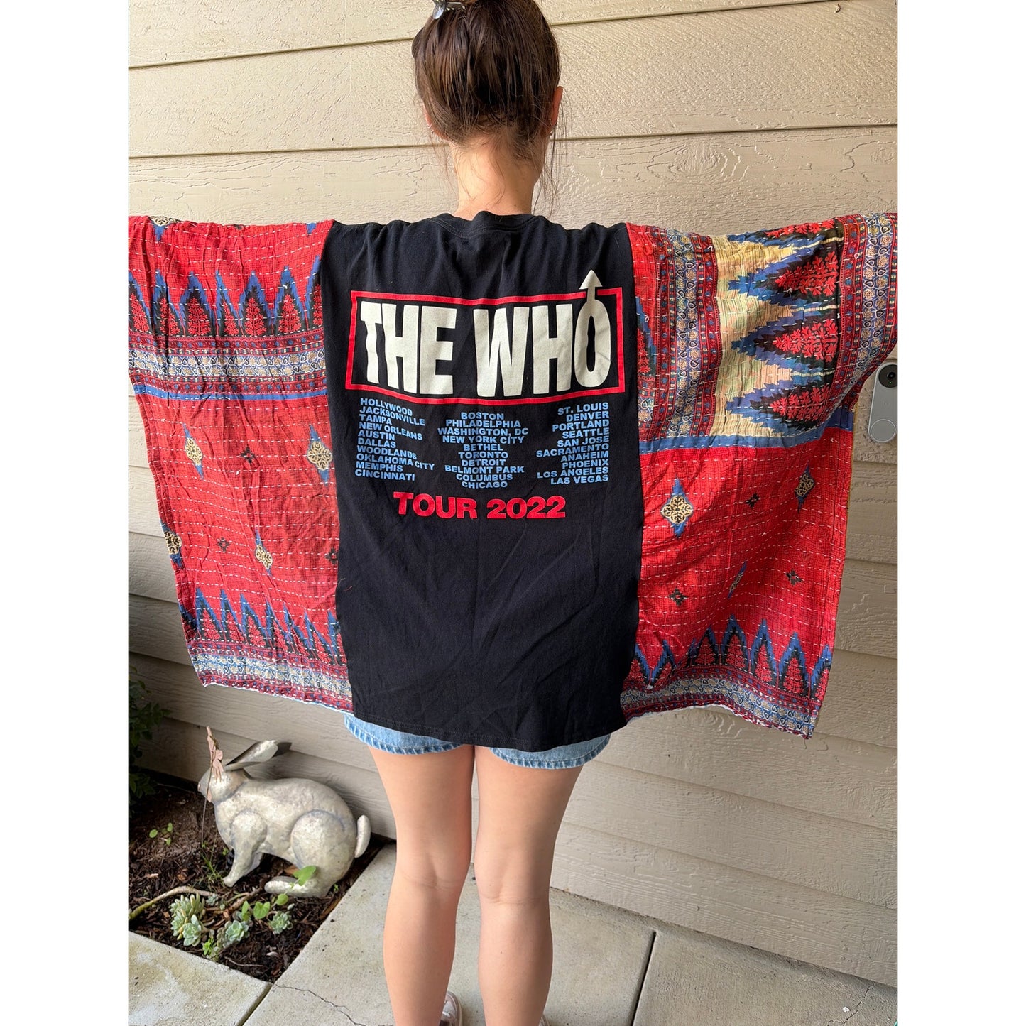 The Who Upcycled Kantha Tunic Top Shirt OS Handmade Boho