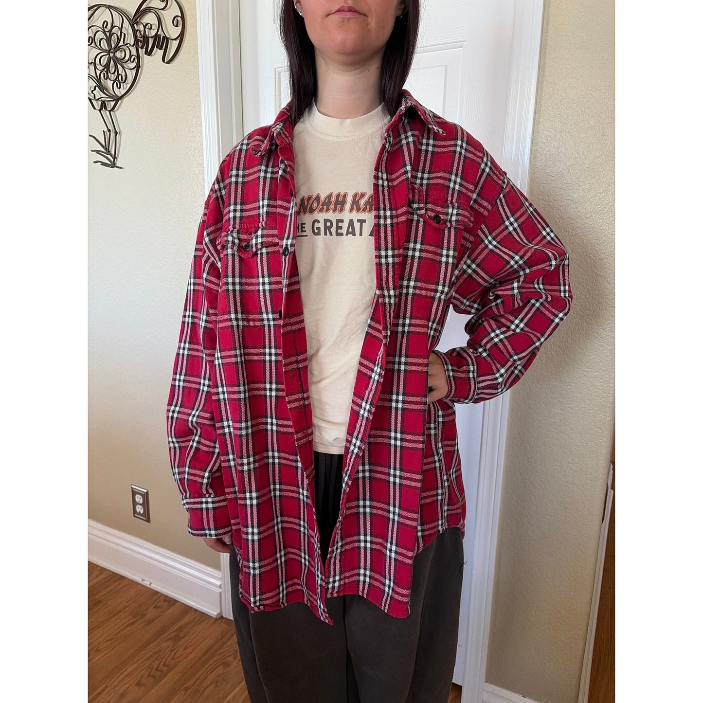 Christmas Santa Upcycled Flannel Shirt Unisex XL X-large